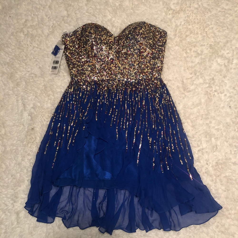 NWT Sherri Hill Blue Sequin Formal Mini Dress